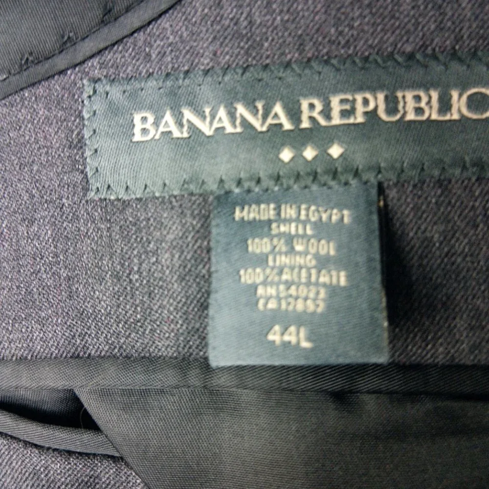 Banana Republic 44L Wool 3 Button Charcoal Suit Blazer Jacket